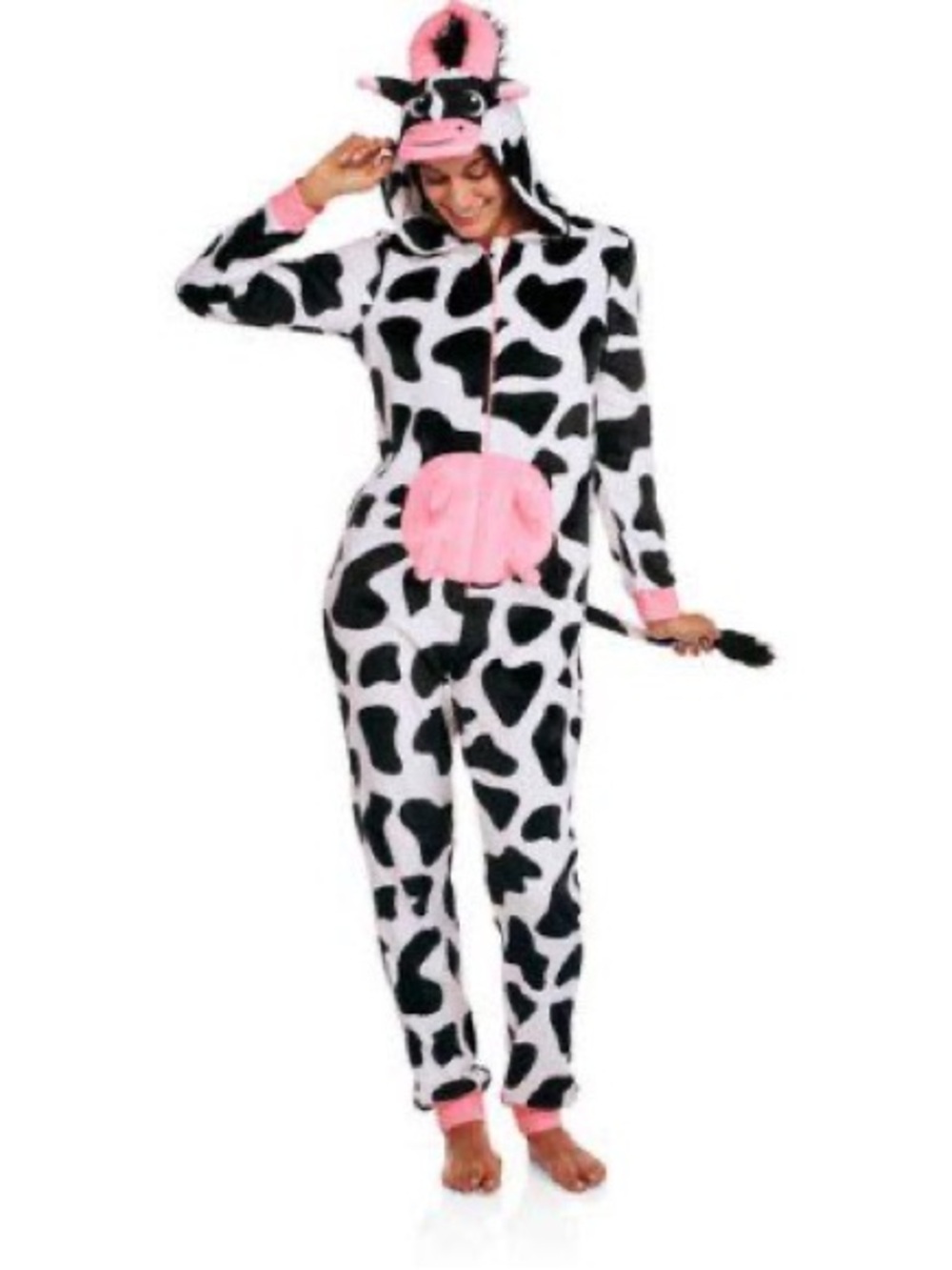 Secret Treasures Cow Costume Pajama Suit – Soft Plush Hooded Onesie L/G